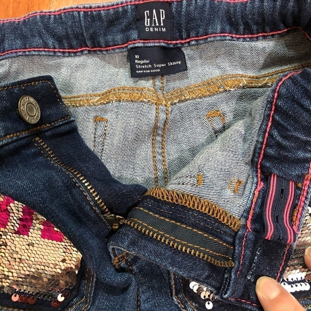 Gap Girls Denim Hi/Bye Flip Sequin Front Pockets Skinny Jean - Picture 13 of 15